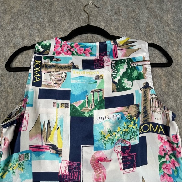 Talbots Postcard-Print Sleeveless Whimsical Fun Colorful Tank Top Shell - Sz XS - Picture 9 of 15